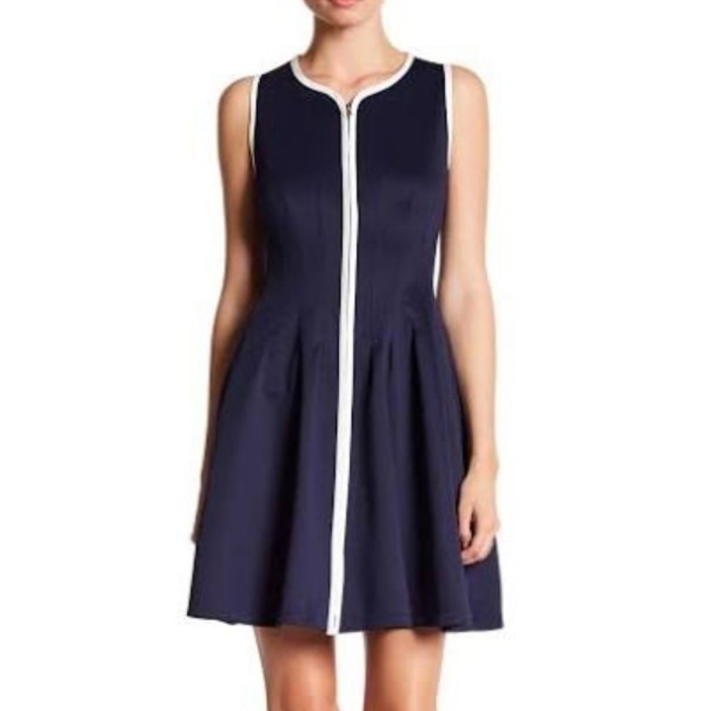 BETSY JOHNSON Blue Zip Front Pkeat Dress